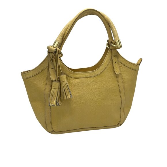 Brahmin Yellow Textured Leather Tote Bag With Tassel Accents & Interior Pockets - Picture 11 of 12